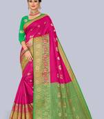 Dark pink embroidered banarasi saree with blouse