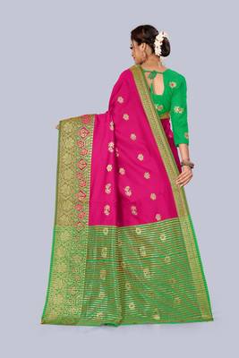 Dark pink embroidered banarasi saree with blouse 2