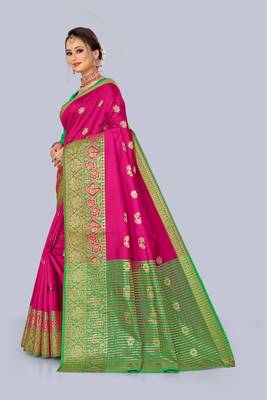 Dark pink embroidered banarasi saree with blouse 3