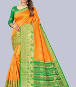 Yellow embroidered banarasi saree with blouse