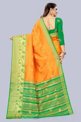 Yellow embroidered banarasi saree with blouse 2