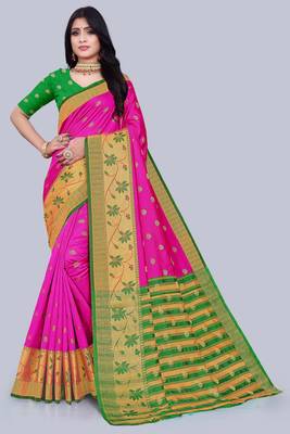 Dark pink embroidered banarasi saree with blouse 1