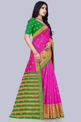 Dark pink embroidered banarasi saree with blouse 4