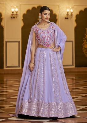 Agreeable Lavender Sequins Embroidered Georgette Semi Stitched Lehenga 1