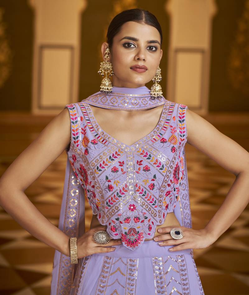 Agreeable Lavender Sequins Embroidered Georgette Semi Stitched Lehenga