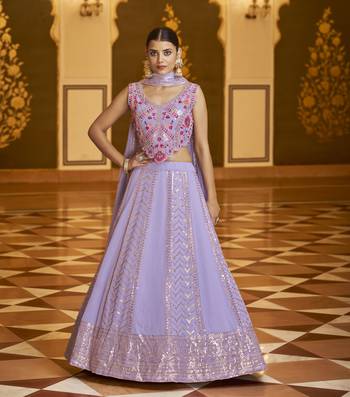 Agreeable Lavender Sequins Embroidered Georgette Semi Stitched Lehenga 3