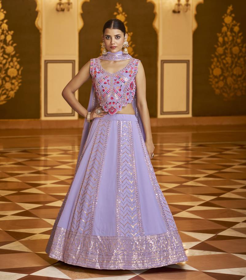 Agreeable Lavender Sequins Embroidered Georgette Semi Stitched Lehenga