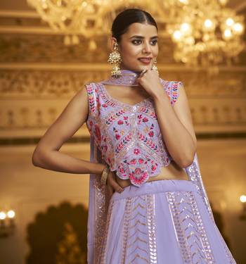 Agreeable Lavender Sequins Embroidered Georgette Semi Stitched Lehenga 4