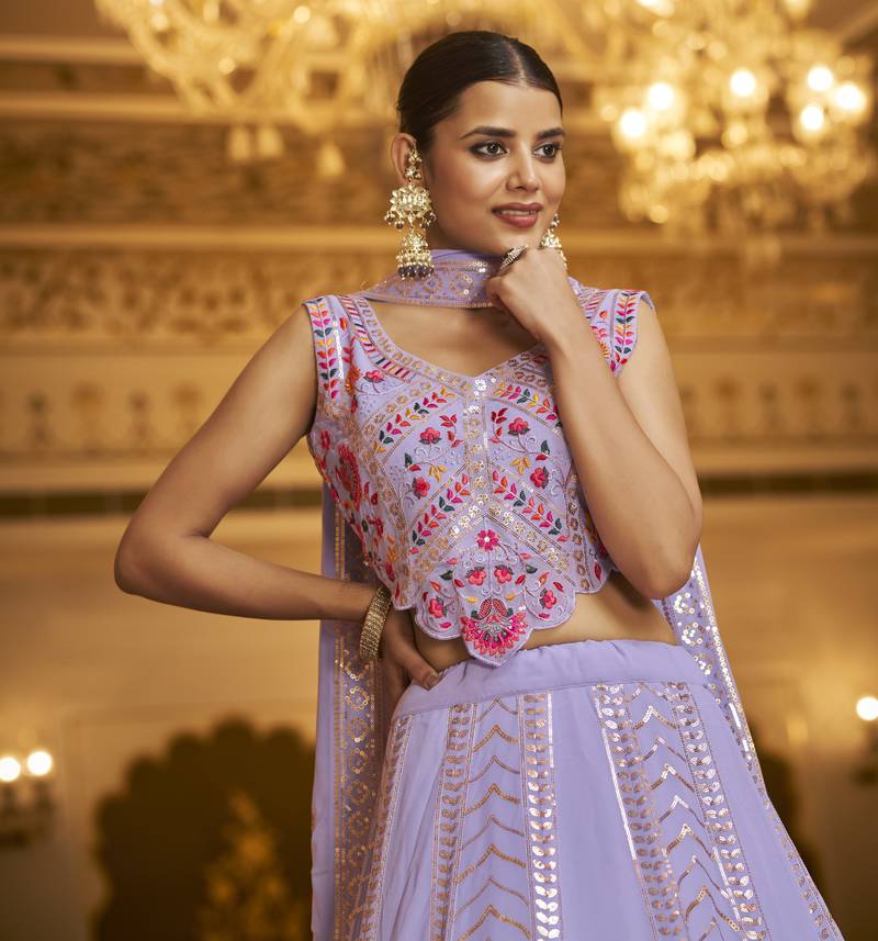 Agreeable Lavender Sequins Embroidered Georgette Semi Stitched Lehenga