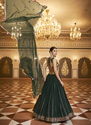 Dreamy Green Sequins Embroidered Georgette Semi Stitched Lehenga 2