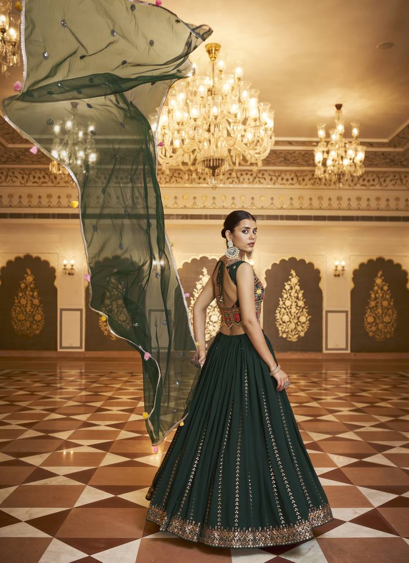 Dreamy Green Sequins Embroidered Georgette Semi Stitched Lehenga