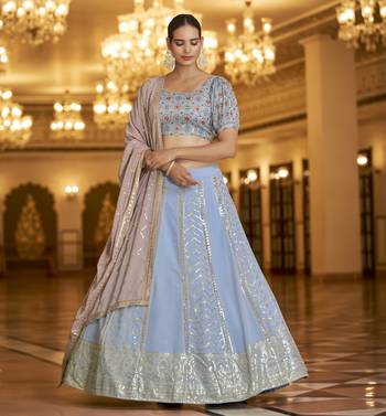 Pleasant Light Blue Sequins Embroidered Georgette Semi Stitched Lehenga 3