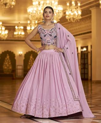Pleasant Dusty Pink Sequins Embroidered Georgette Semi Stitched Lehenga 1