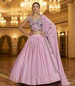 Pleasant Dusty Pink Sequins Embroidered Georgette Semi Stitched Lehenga