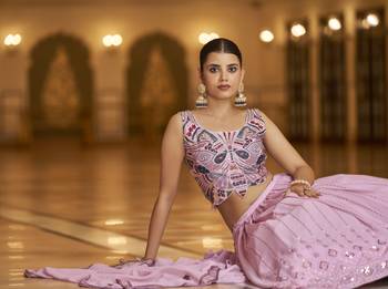 Pleasant Dusty Pink Sequins Embroidered Georgette Semi Stitched Lehenga 2