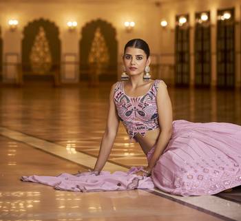 Pleasant Dusty Pink Sequins Embroidered Georgette Semi Stitched Lehenga 4