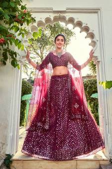Maroon Sequins Embroidered Soft Net Wedding Wear Lehenga Choli