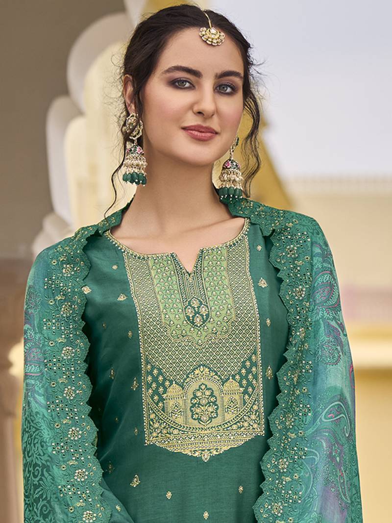 Green Jacquard Pure Silk Salwar Stylee Lifestyle 3951047