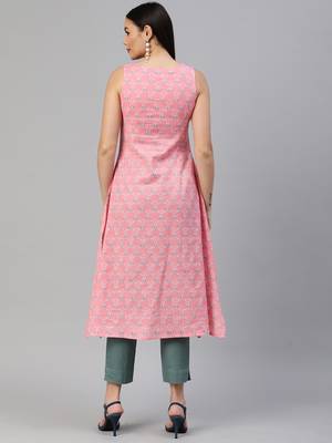 Pink printed cotton ethnic-kurtis 2