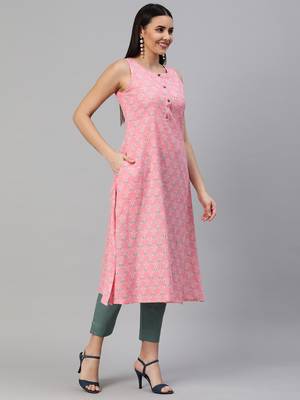 Pink printed cotton ethnic-kurtis 3