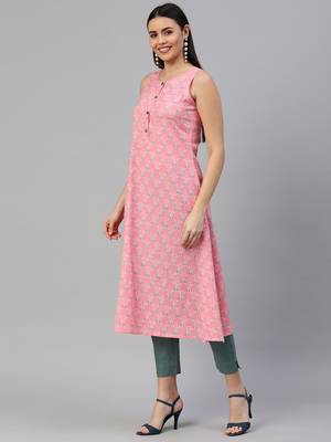 Pink printed cotton ethnic-kurtis 4