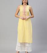 Yellow embroidered cotton ethnic-kurtis