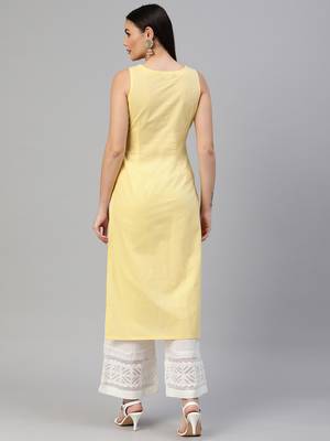 Yellow embroidered cotton ethnic-kurtis 2