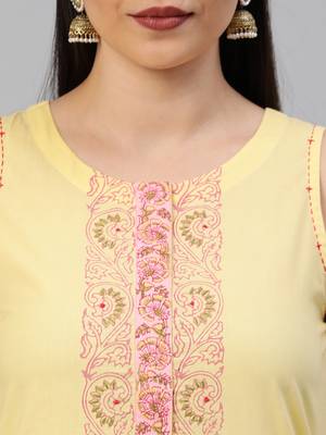 Yellow embroidered cotton ethnic-kurtis 5