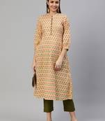 Yellow printed cotton ethnic-kurtis