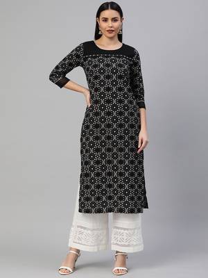 Black printed cotton ethnic-kurtis 1