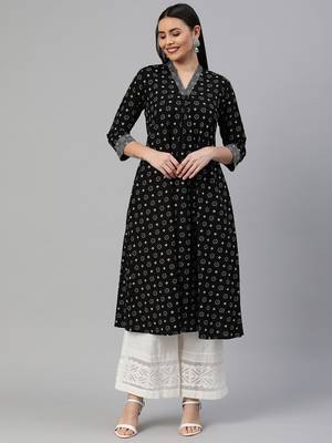 Black printed cotton ethnic-kurtis 1