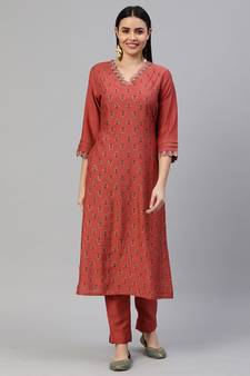 Pink printed art silk ethnic-kurtis