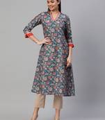 Blue printed art silk ethnic-kurtis