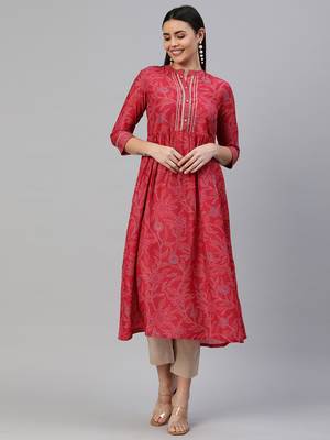 Red printed art silk ethnic-kurtis 1