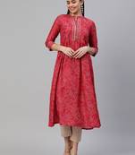 Red printed art silk ethnic-kurtis