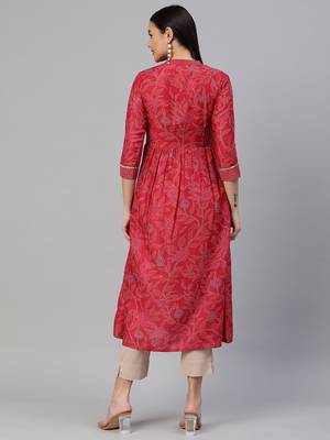 Red printed art silk ethnic-kurtis 2