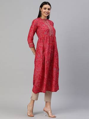 Red printed art silk ethnic-kurtis 3