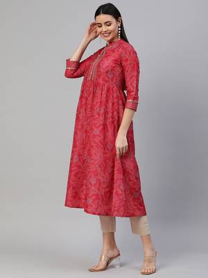 Red printed art silk ethnic-kurtis 4