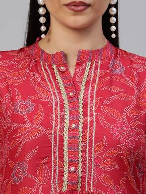Red printed art silk ethnic-kurtis 5