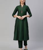 Green embroidered art silk ethnic-kurtis