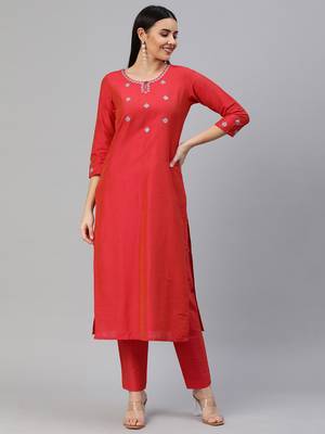 Peach embroidered art silk ethnic-kurtis 1