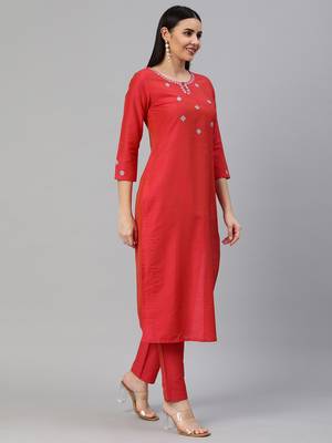 Peach embroidered art silk ethnic-kurtis 3