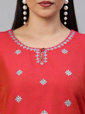 Peach embroidered art silk ethnic-kurtis 4
