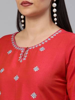 Peach embroidered art silk ethnic-kurtis 5