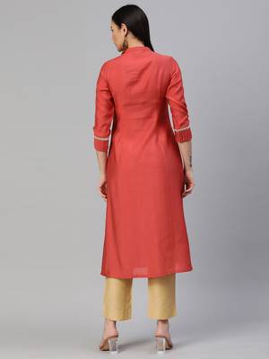 Peach embroidered art silk ethnic-kurtis 2