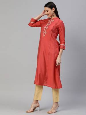 Peach embroidered art silk ethnic-kurtis 4