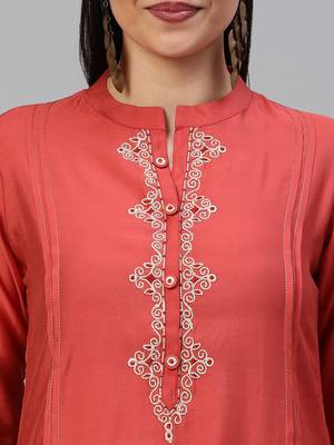Peach embroidered art silk ethnic-kurtis 5