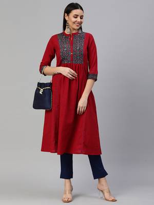 Maroon printed cotton ethnic-kurtis 1