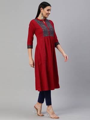 Maroon printed cotton ethnic-kurtis 3