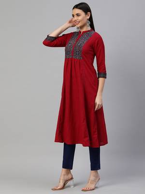 Maroon printed cotton ethnic-kurtis 4